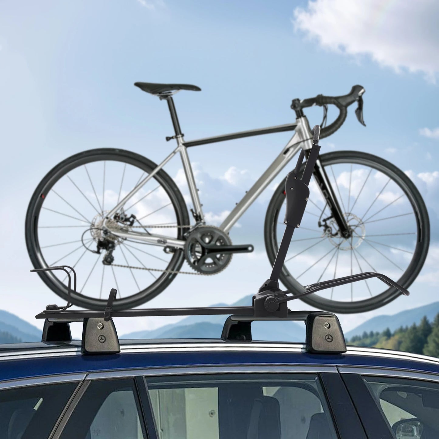 Car Roof Bike Rack Upright Mount With Anti Theft Locks And Adjustable Height