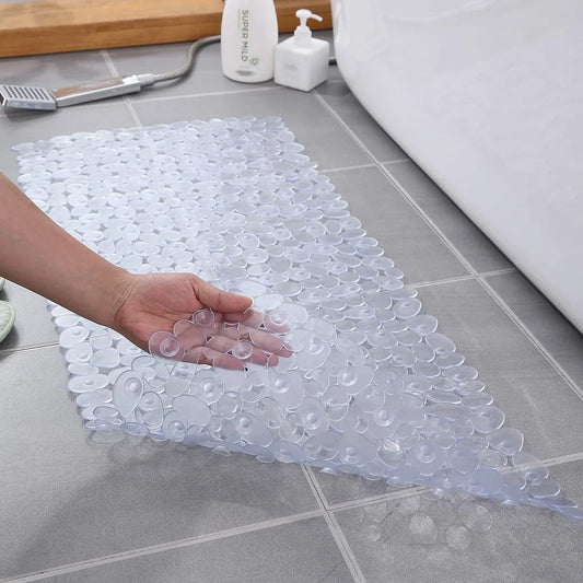 NONECN Non Slip Pebble Bath Mat With Drain Holes Suction Cups Machine Washable