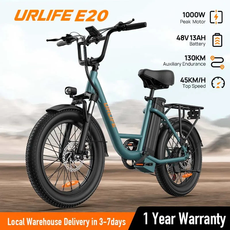URLIFE 1000W E20 Electric Bike With 48V 13Ah Removable Battery Dual Disc Brakes Hydraulic System
