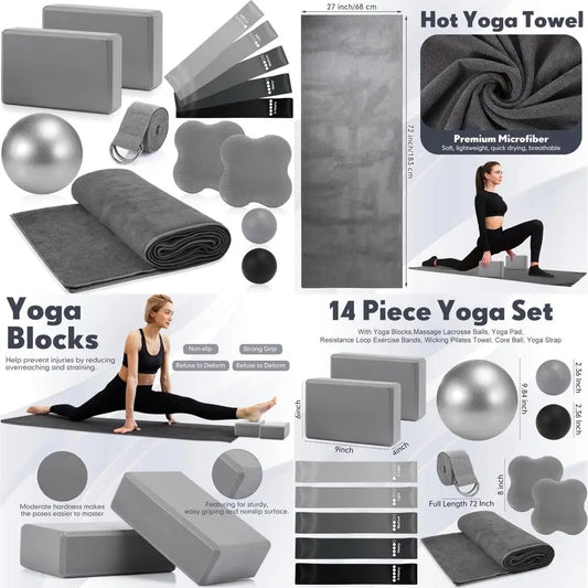 14 Piece Yoga Kit for Home Workouts with Resistance Bands