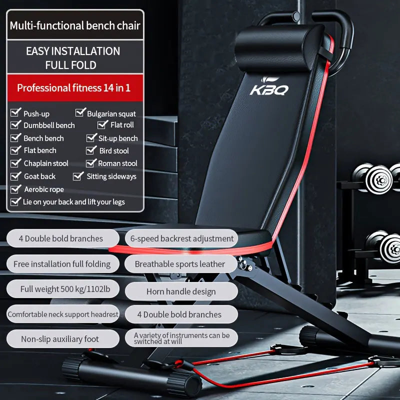 KBQ Multi Function Folding Fitness Bench With Adjustable Roman Chair