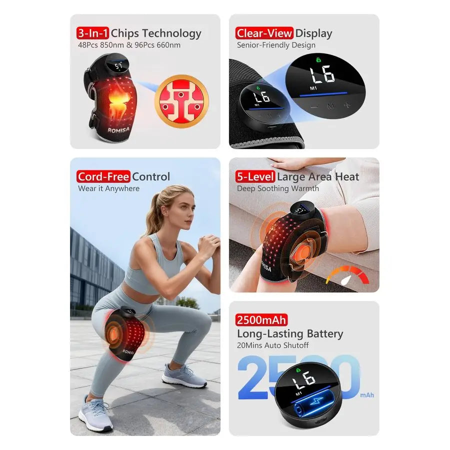 Light Therapy Knee Brace With Heat and Massage Cordless Controller