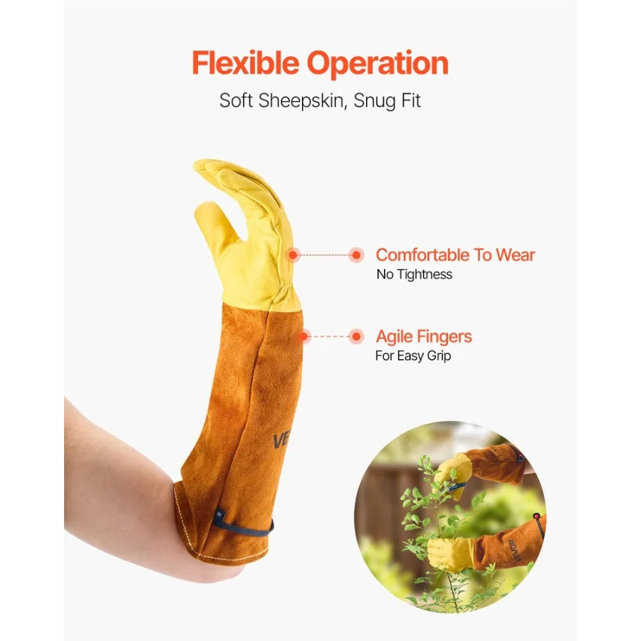 Gardening Gloves Thorn Proof Long Leather Rose Pruning Gloves for Men Women