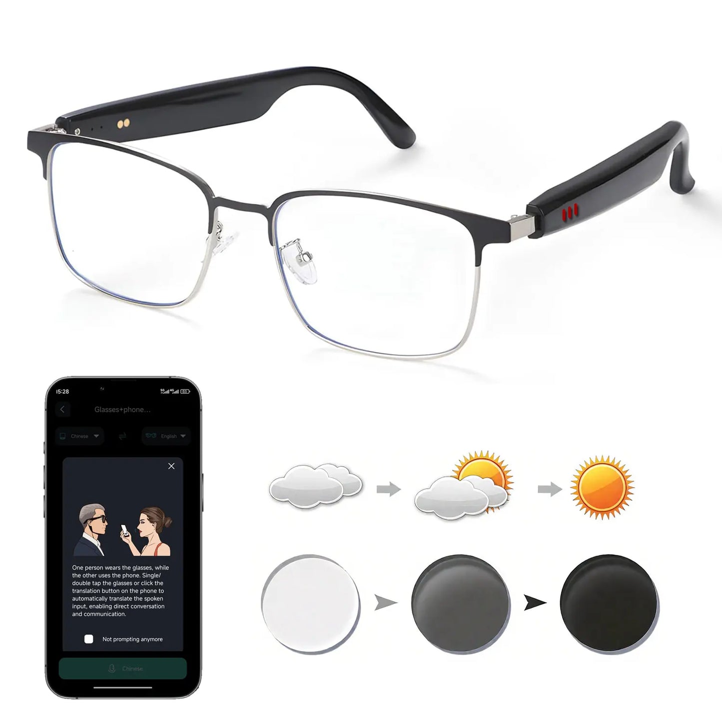 Giinova Smart Glasses With App Translation Open Ear Audio Calls