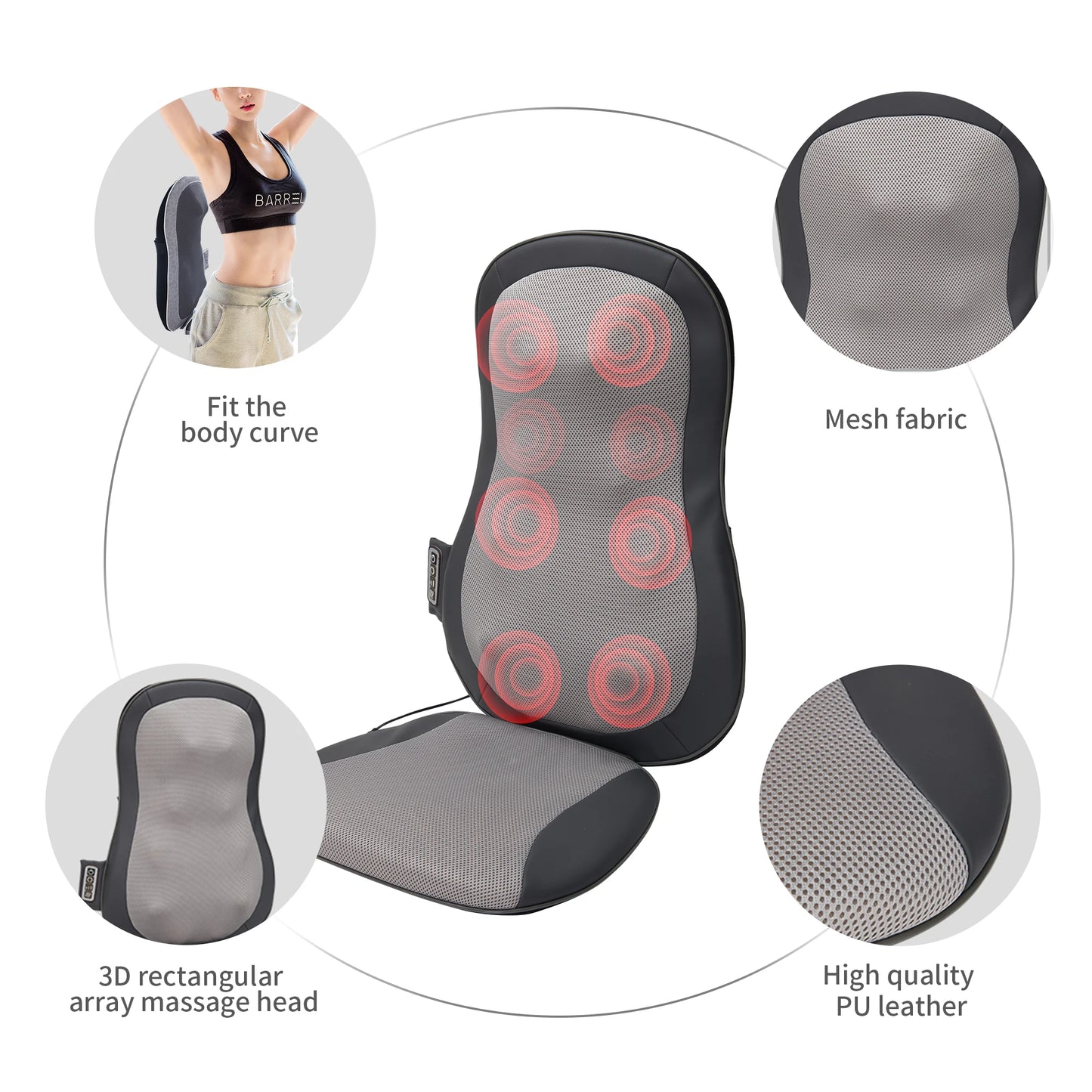 Car Massage Cushion With Shiatsu 3D Kneading 12 Nodes