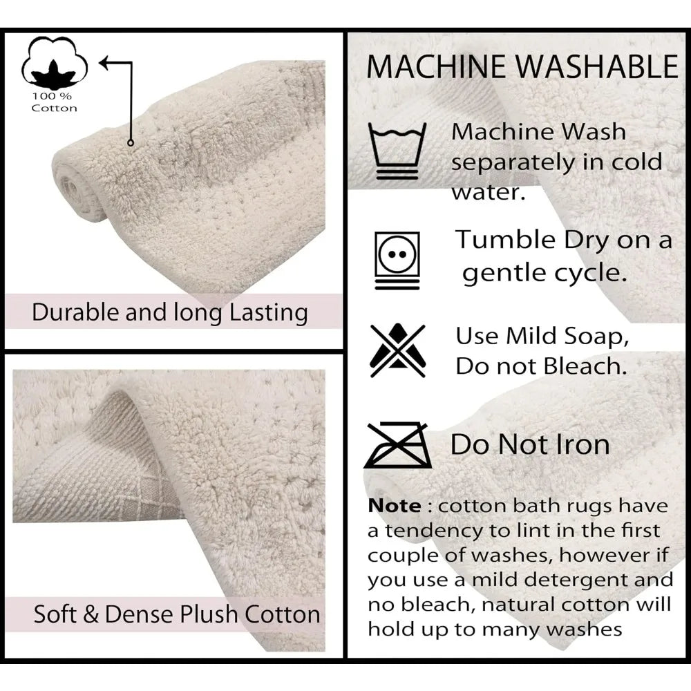 Premium Cotton Bath Rug Set 3-Piece Non-Slip Mats For Home