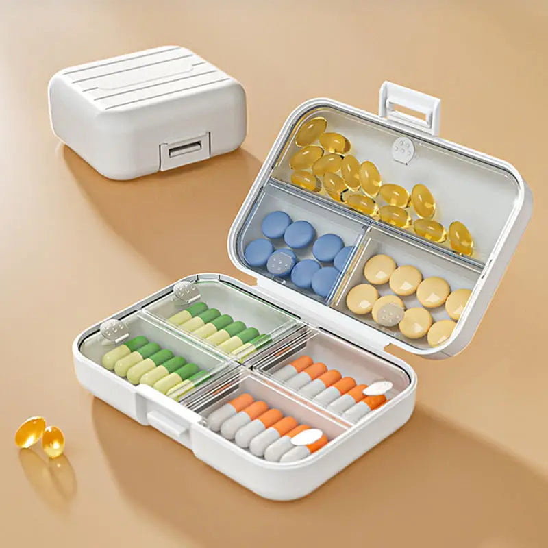7 Grids Portable Mini Pill Box Double Sealed Medicine Storage Case Week Long Day Divided Lockable Drug Organizer Weekly 2030