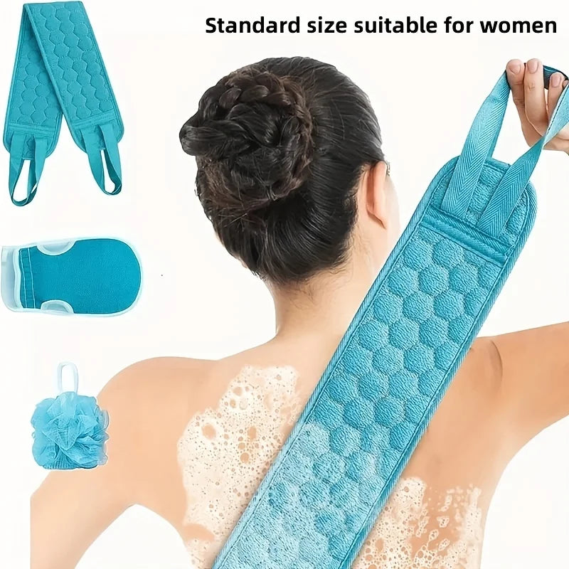 Three Piece Body Cleaning Washcloth Back Scrubber Set Exfoliating