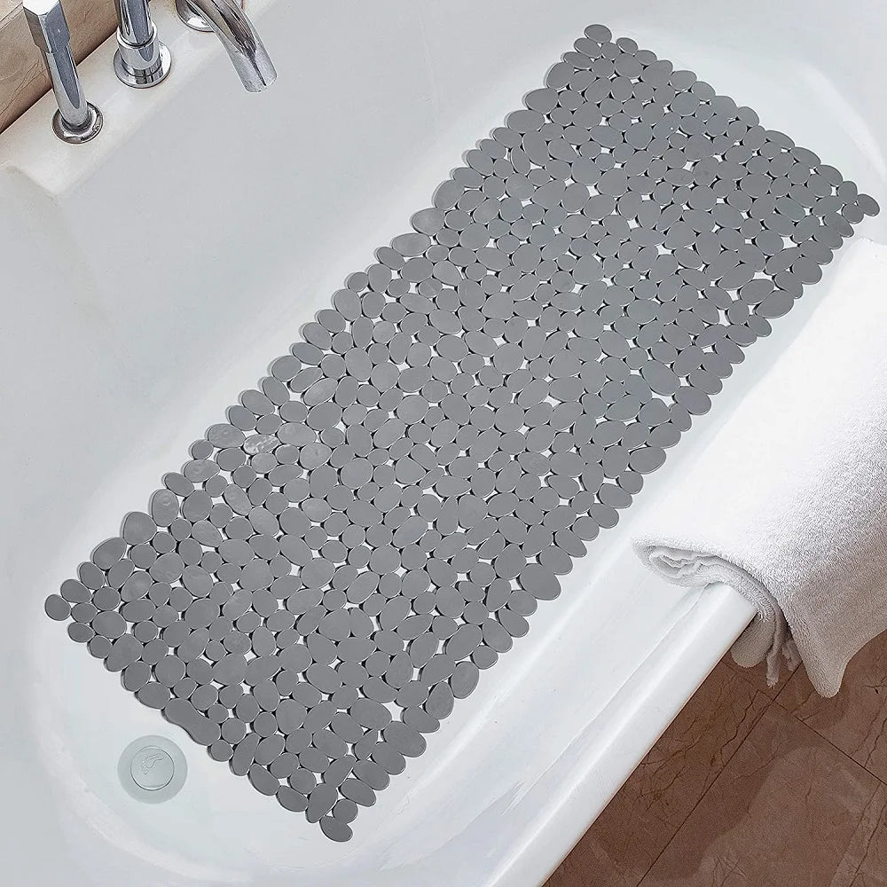 NONECN Non Slip Pebble Bath Mat With Drain Holes Suction Cups Machine Washable