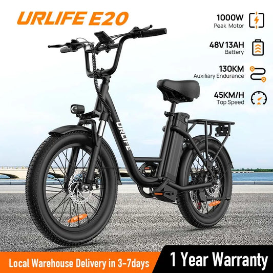 URLIFE 1000W E20 Electric Bike With 48V 13Ah Removable Battery Dual Disc Brakes Hydraulic System