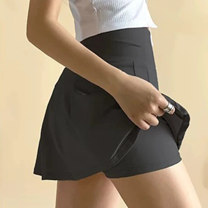 NONECN Women's High-Waisted Sports Skort With Inner Lining For Yoga