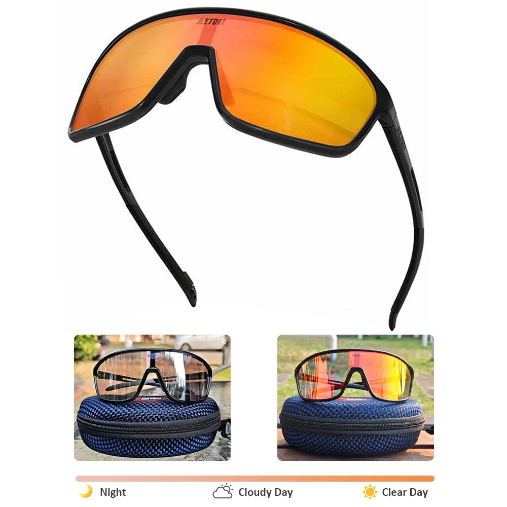 UV Protection Polarized Photochromic Cycling Glasses Windproof for Road MTB Biking Anti-Fog Sports Sunglasses Men Women