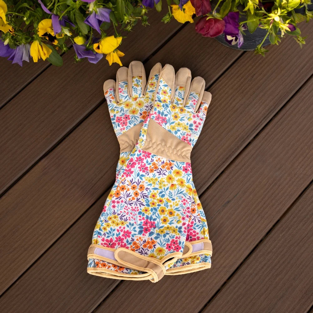 Floral Pattern Garden Gloves Waterproof Breathable With Reinforced Palms