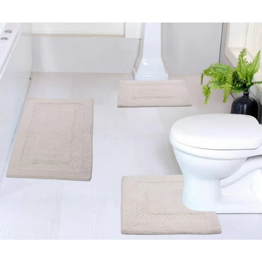 Premium Cotton Bath Rug Set 3-Piece Non-Slip Mats For Home