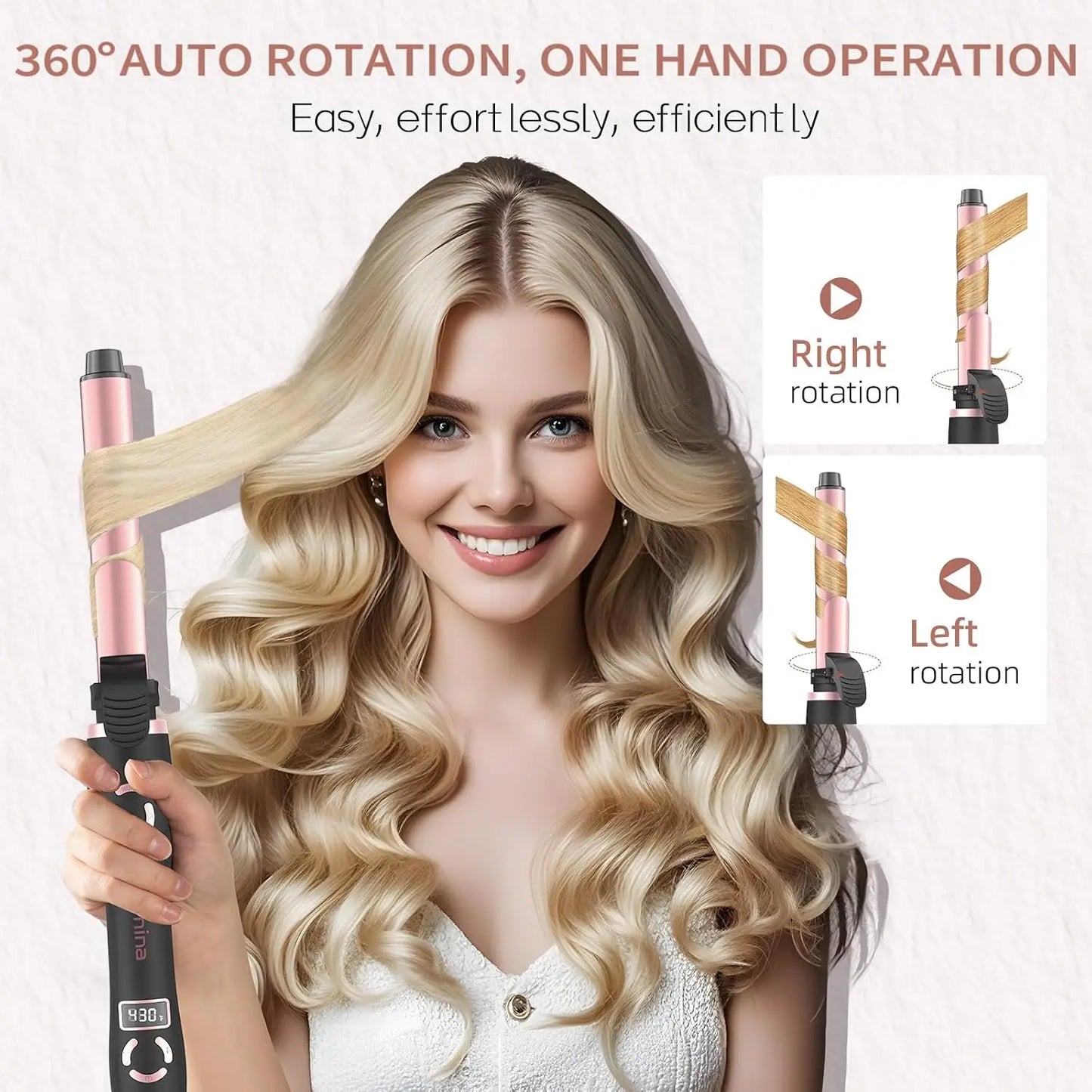 Automatic Rotating Curling Wand With Memory Temperature Modes