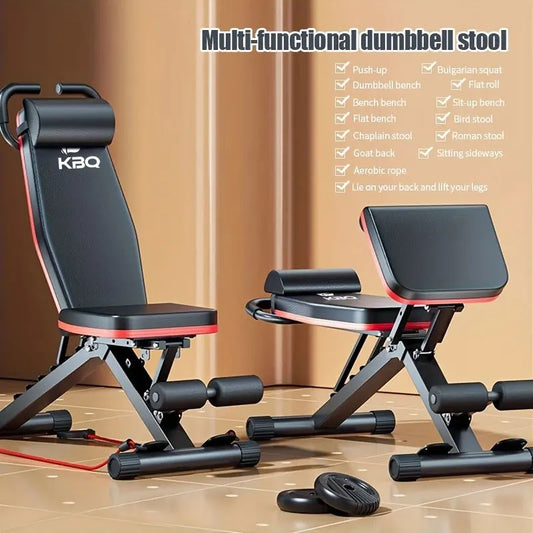 KBQ Multi Function Folding Fitness Bench With Adjustable Roman Chair