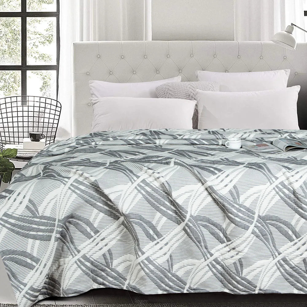 Ntbay 3 Layers Cotton Muslin Bed Blanket, Soft Breathable Thermal Yarn Dyed Quilt for Adults, Perfect Lightweight Blanket