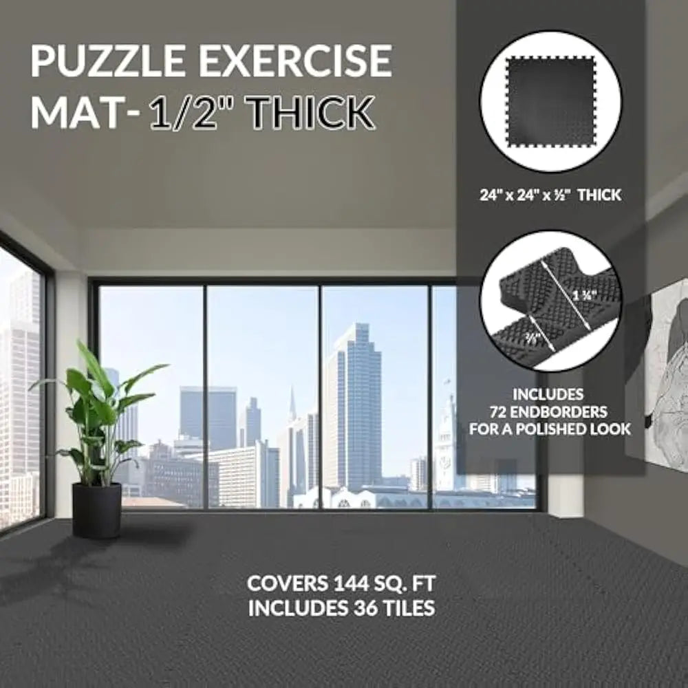 Interlocking EVA Floor Mats 36 Piece Shock Absorbing Workout Tiles