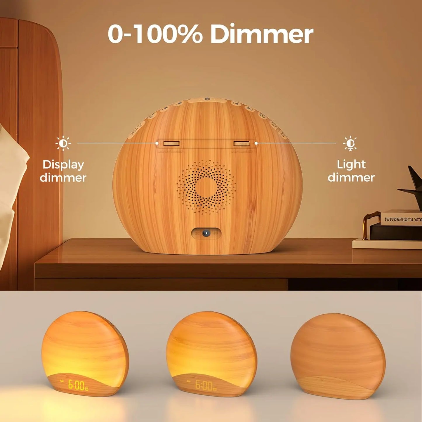 Natural Wood Sunrise Alarm Clock With 26 Soothing Sounds