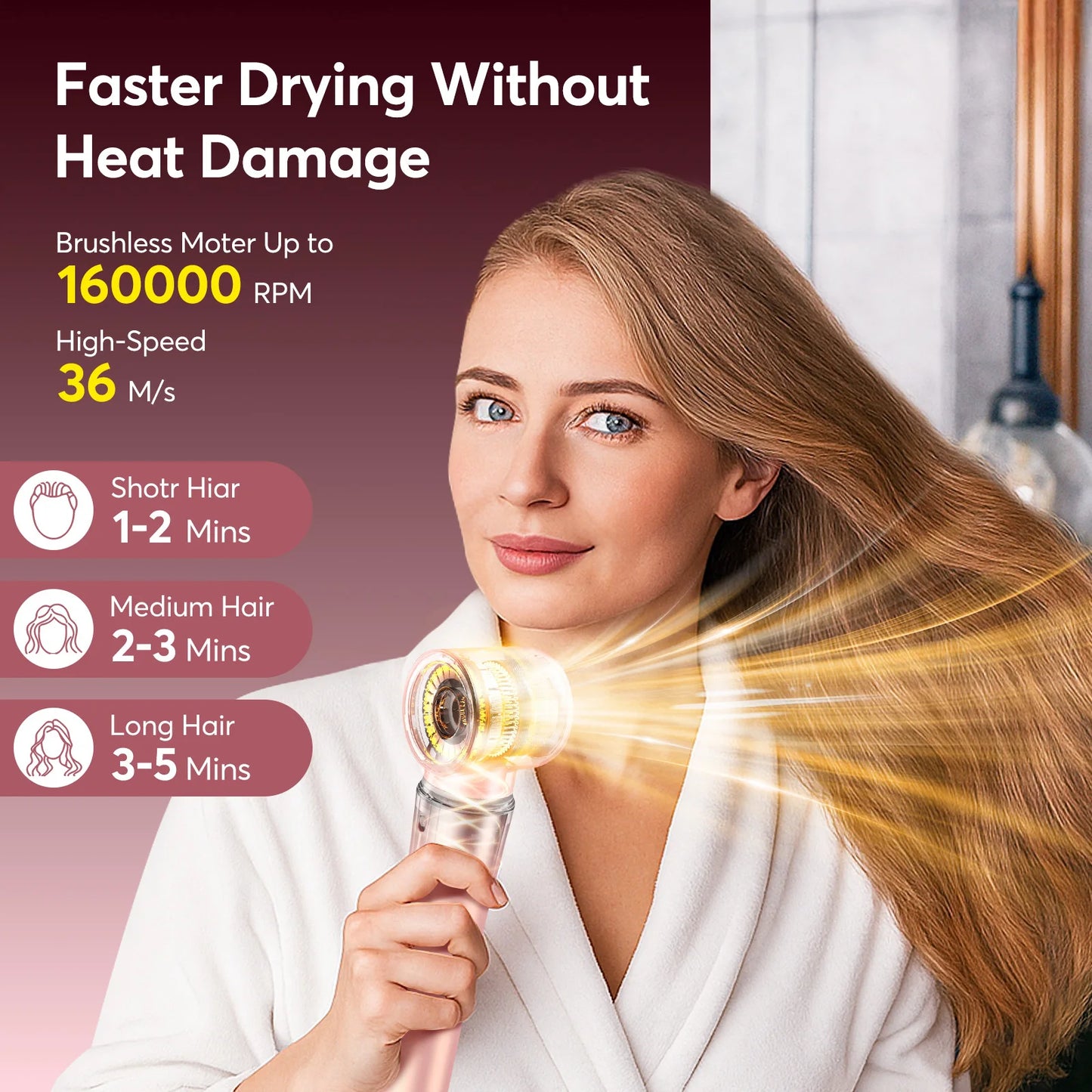 5 in 1 High-Speed Hot Air Styler Frizz-Free Fast Drying No Heat Damage Hair Dryer Curl Volumize Straighten with Travel Bag