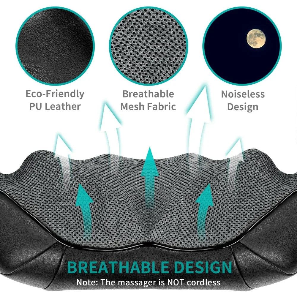Shiatsu Neck and Back Massager with Soothing Heat, Electric Deep Tissue 3D Kneading Massage Pillow