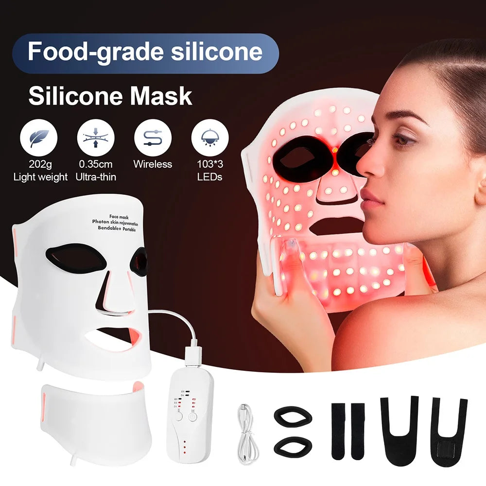 Foreverlily Silicone LED Mask With Neck 7-Color Infrared Light Therapy