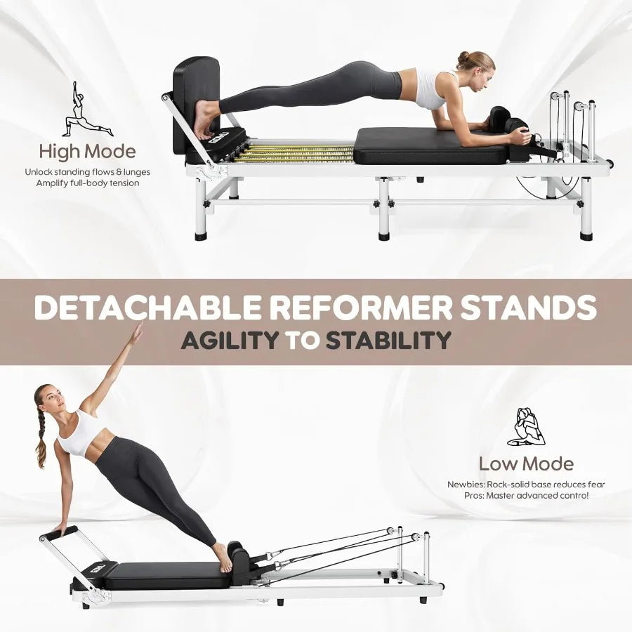Pilates Reformer 91 Foldable Reformer Pilates Machine with High Low Mode 3 in 1 Pilates Equipment for Home Use with Springs Cor