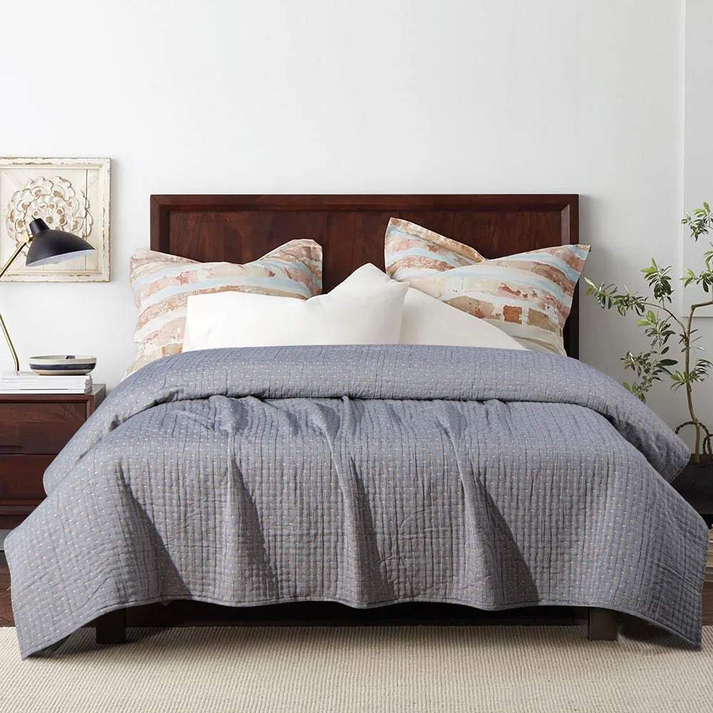 Ntbay 3 Layers Cotton Muslin Bed Blanket, Soft Breathable Thermal Yarn Dyed Quilt for Adults, Perfect Lightweight Blanket