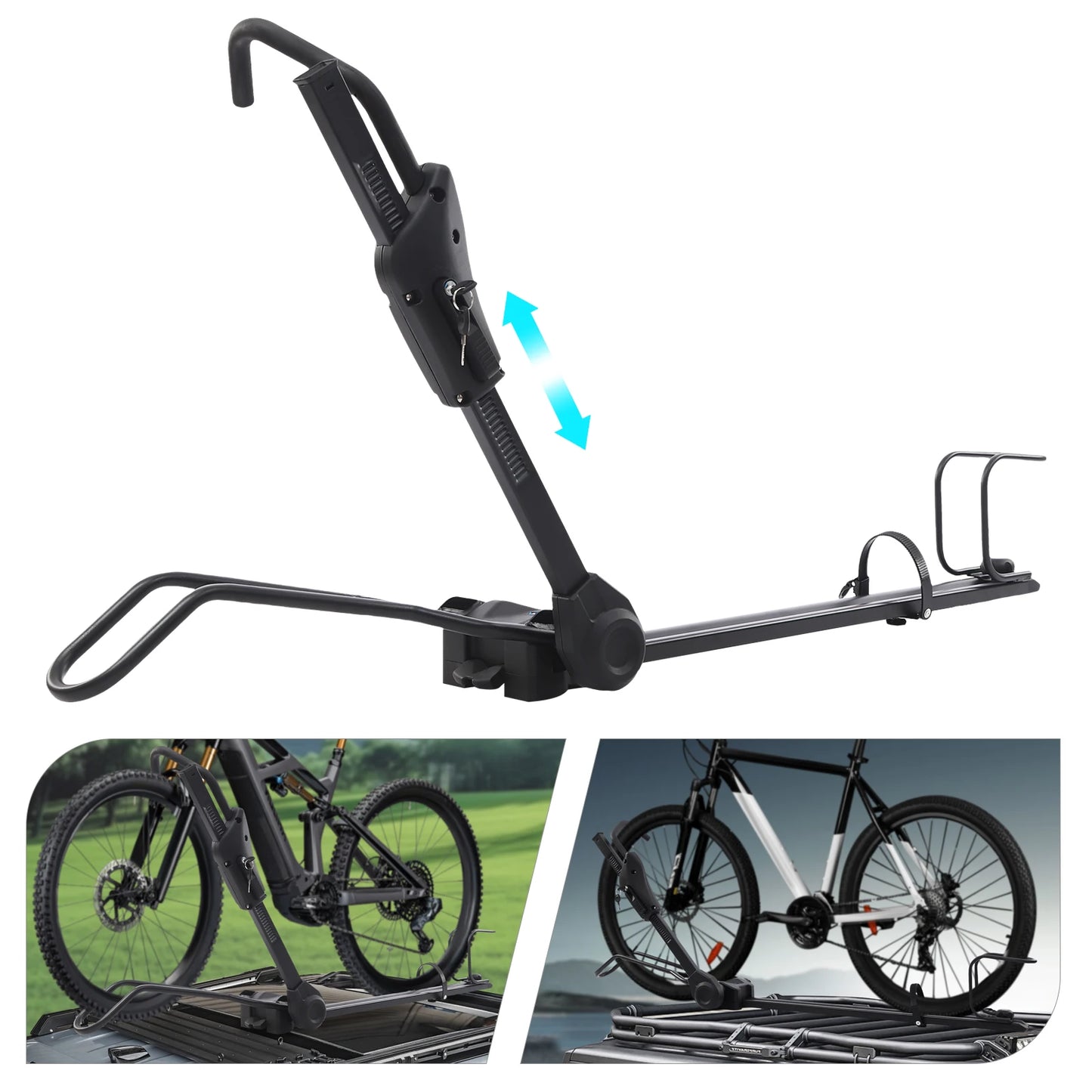 Car Roof Bike Rack Upright Mount With Anti Theft Locks And Adjustable Height