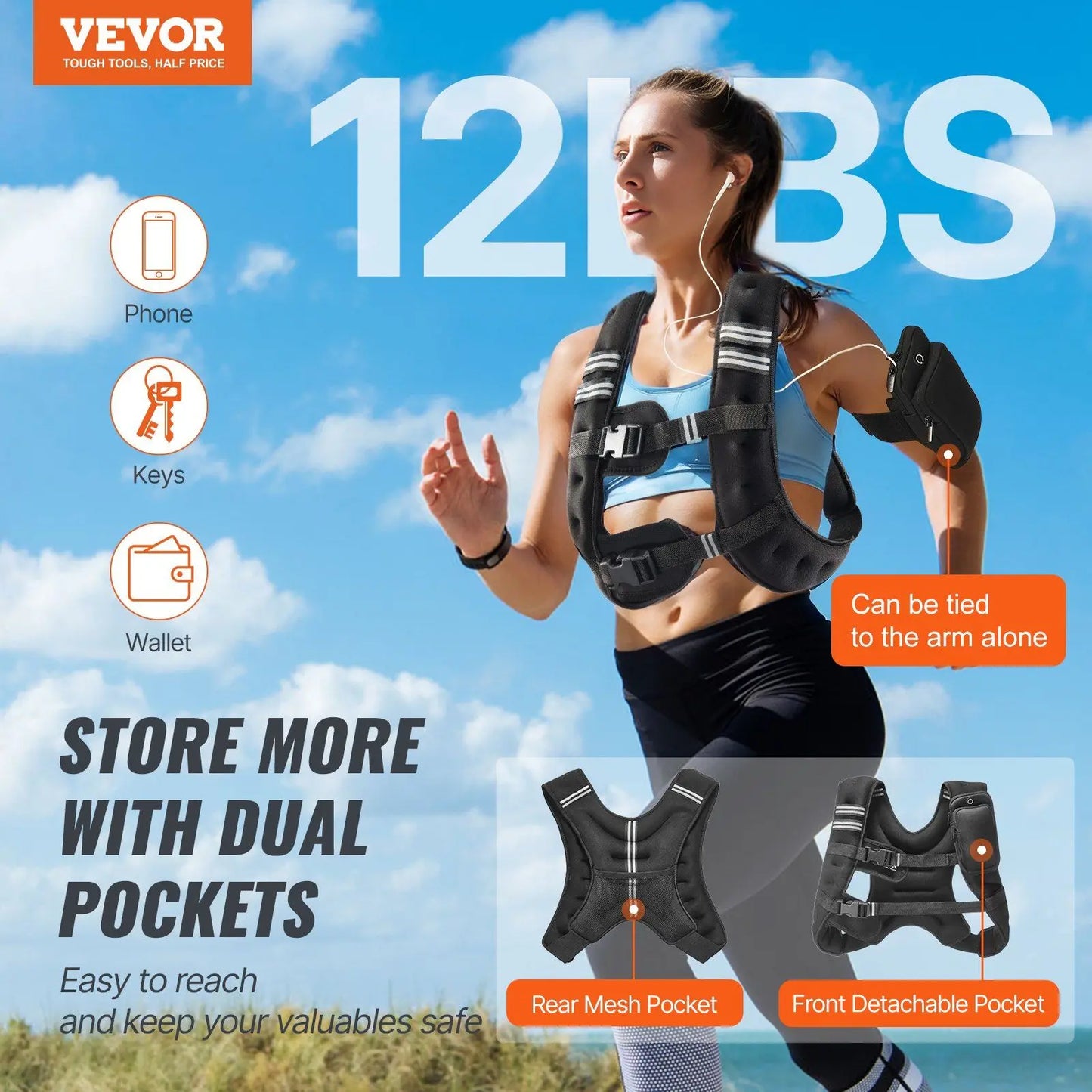 Weighted Vest 12 Lbs Adjustable Reflective Straps for Running