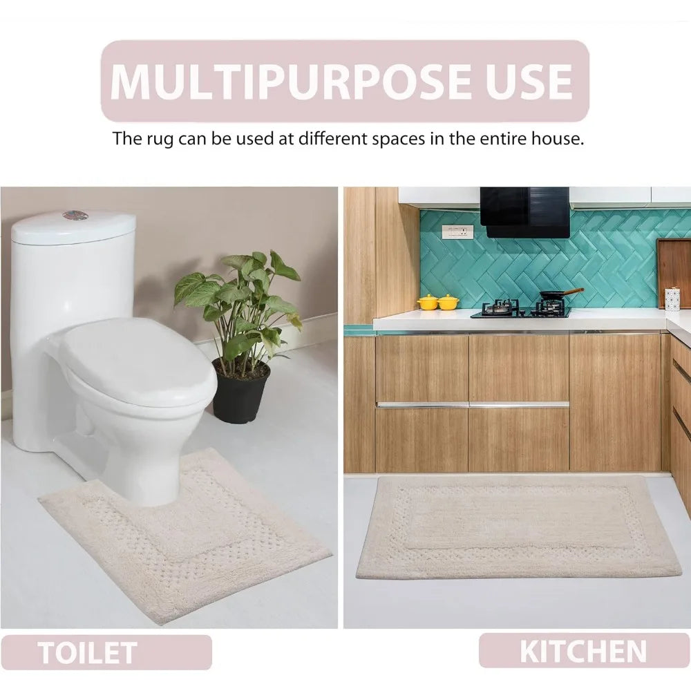 Premium Cotton Bath Rug Set 3-Piece Non-Slip Mats For Home