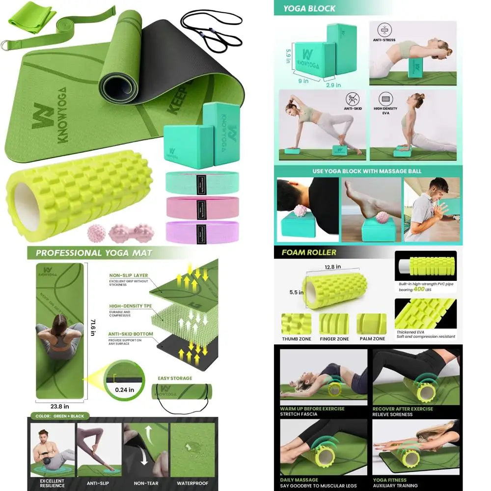 Carzo Yoga Starter Kit 12 in 1 With Mat Foam Roller 4 Resistance Bands Blocks 2 Pack Strap Peanut Massage Balls