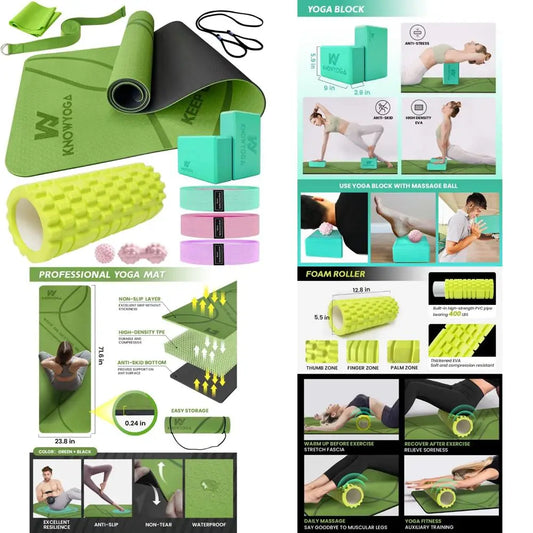 Carzo Yoga Starter Kit 12 in 1 With Mat Foam Roller 4 Resistance Bands Blocks 2 Pack Strap Peanut Massage Balls