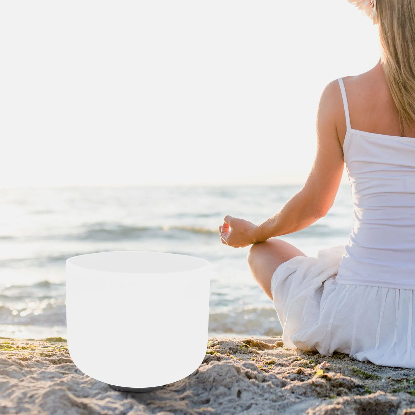 Premium Handcrafted Frosted Quartz Crystal Singing Bowl F Note MeditationHealing