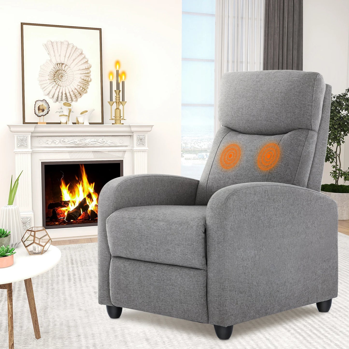 JHK Recliner Chair Massage Sofa Fabric Theater Lumbar Support Adjustable Modern Padded Seat Backrest Living Room Home Grey