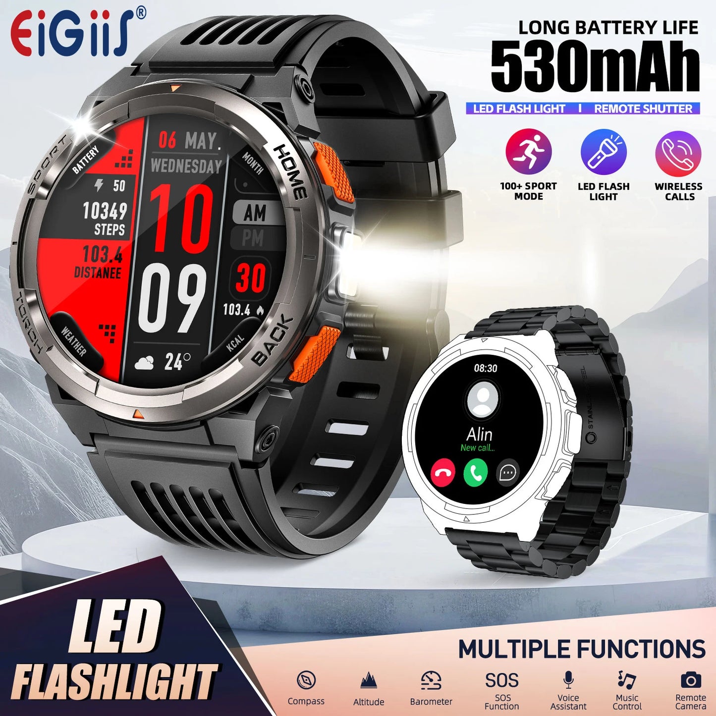 EIGIIS KE5 Smart Watch 3ATM Waterproof Compass Barometer