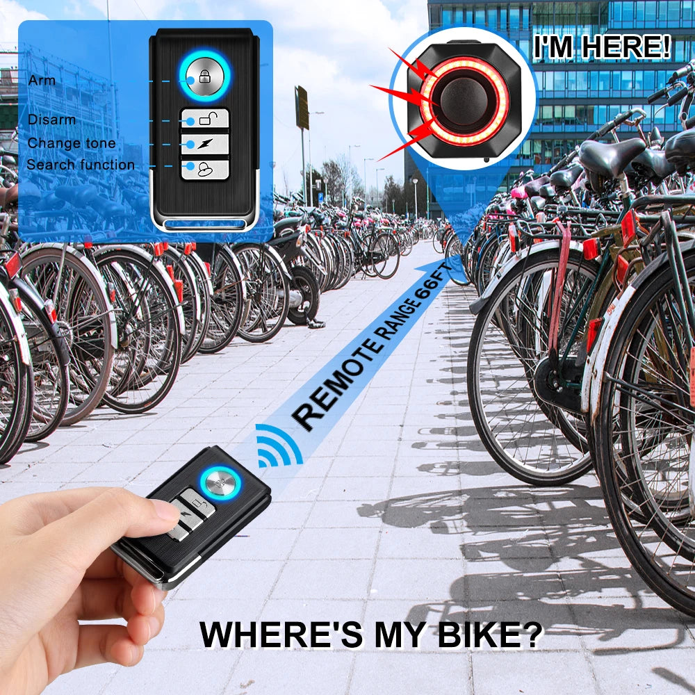 WSDCAM Smart Bike Tail Light Alarm With Remote Control 110dB