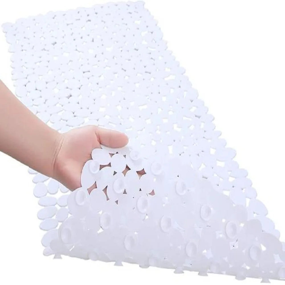 NONECN Non Slip Pebble Bath Mat With Drain Holes Suction Cups Machine Washable