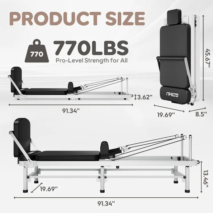 Pilates Reformer 91 Foldable Reformer Pilates Machine with High Low Mode 3 in 1 Pilates Equipment for Home Use with Springs Cor
