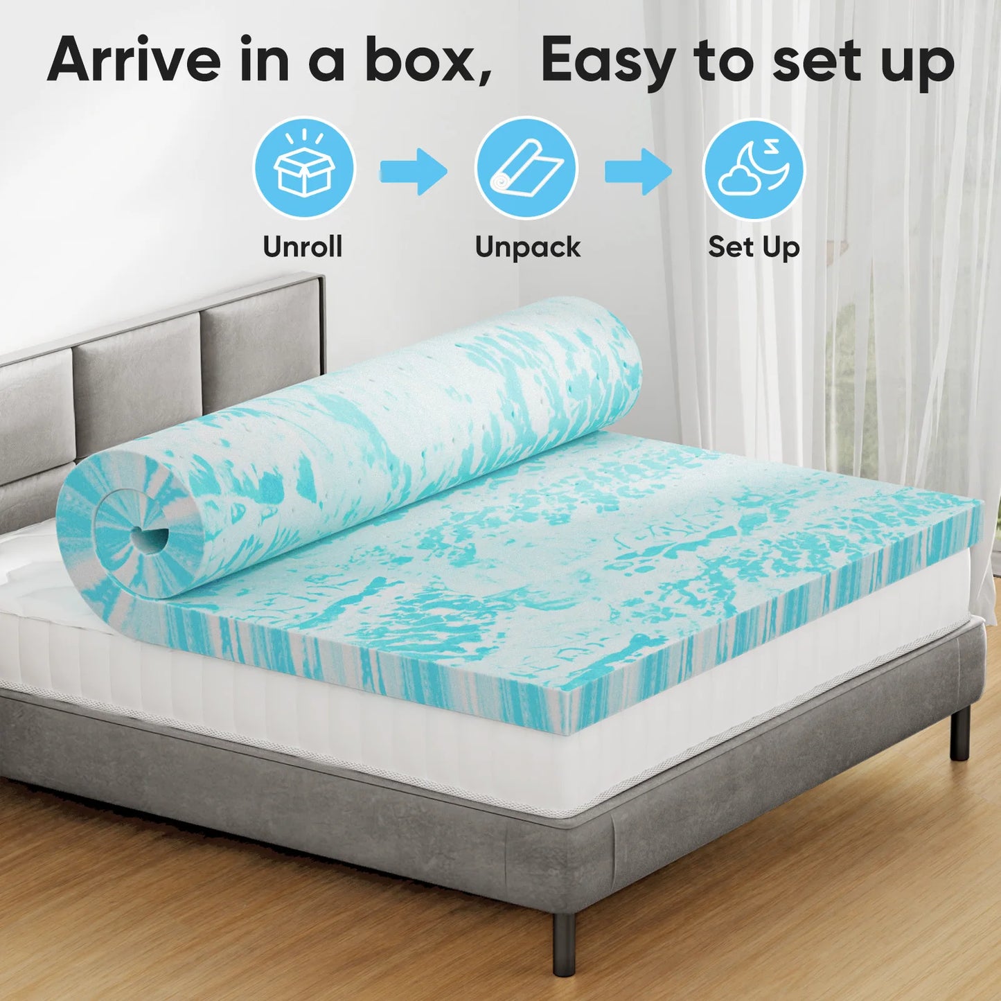 JHK Gel Memory Foam Mattress Topper For Cooling Sleep