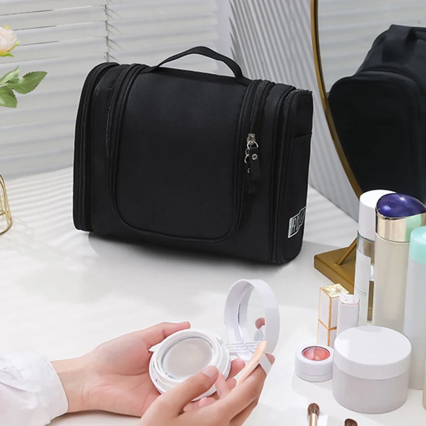 HenanHign Travel Hanging Hook Toiletry Bag Nylon Double Zipper Organizer