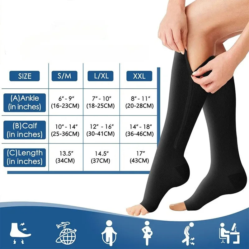 Medical Zipper Compression Sock Women Men Pilates High Elasticity Nylon Closed Toe Pressure Stocking for Edema Varicose Veins