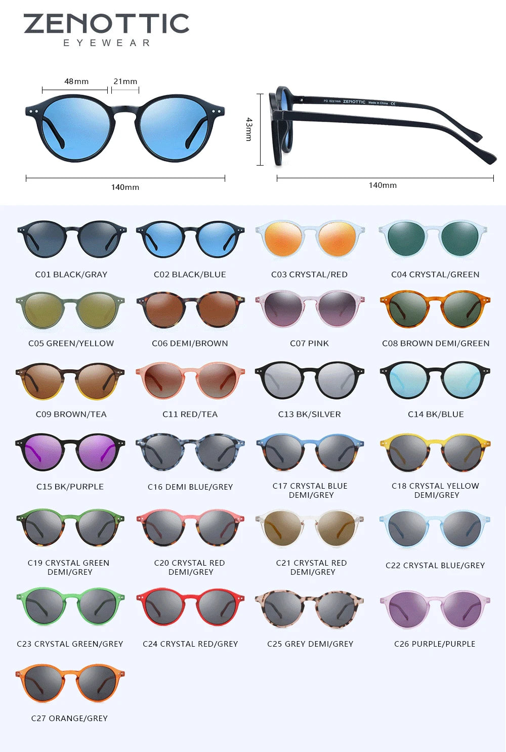 Zenottic Retro Polarized Sunglasses Vintage Round Frame UV400