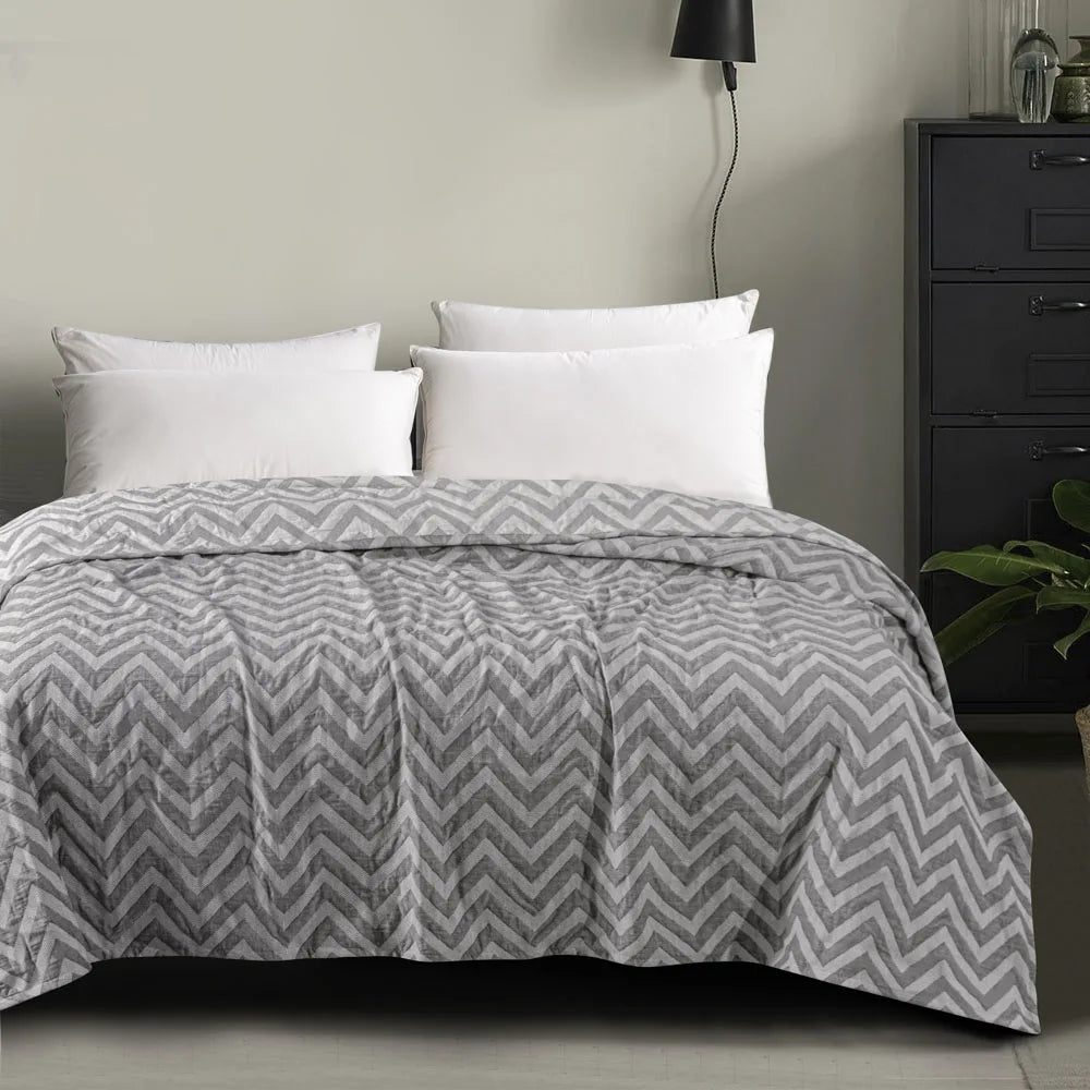 Ntbay 3 Layers Cotton Muslin Bed Blanket, Soft Breathable Thermal Yarn Dyed Quilt for Adults, Perfect Lightweight Blanket