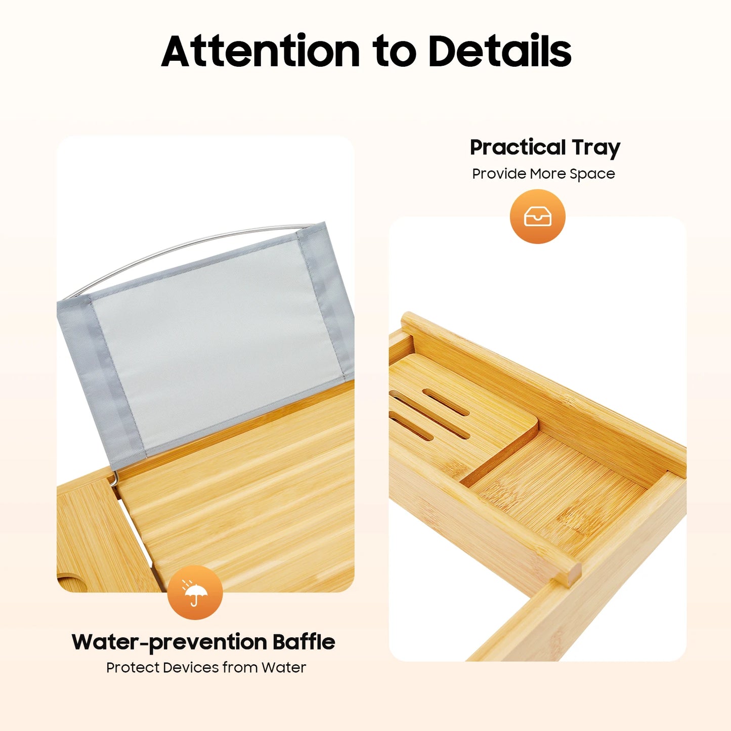 Hign-concerned Bamboo Bathtub Caddy Tray Expandable Over Tub Bath Rack