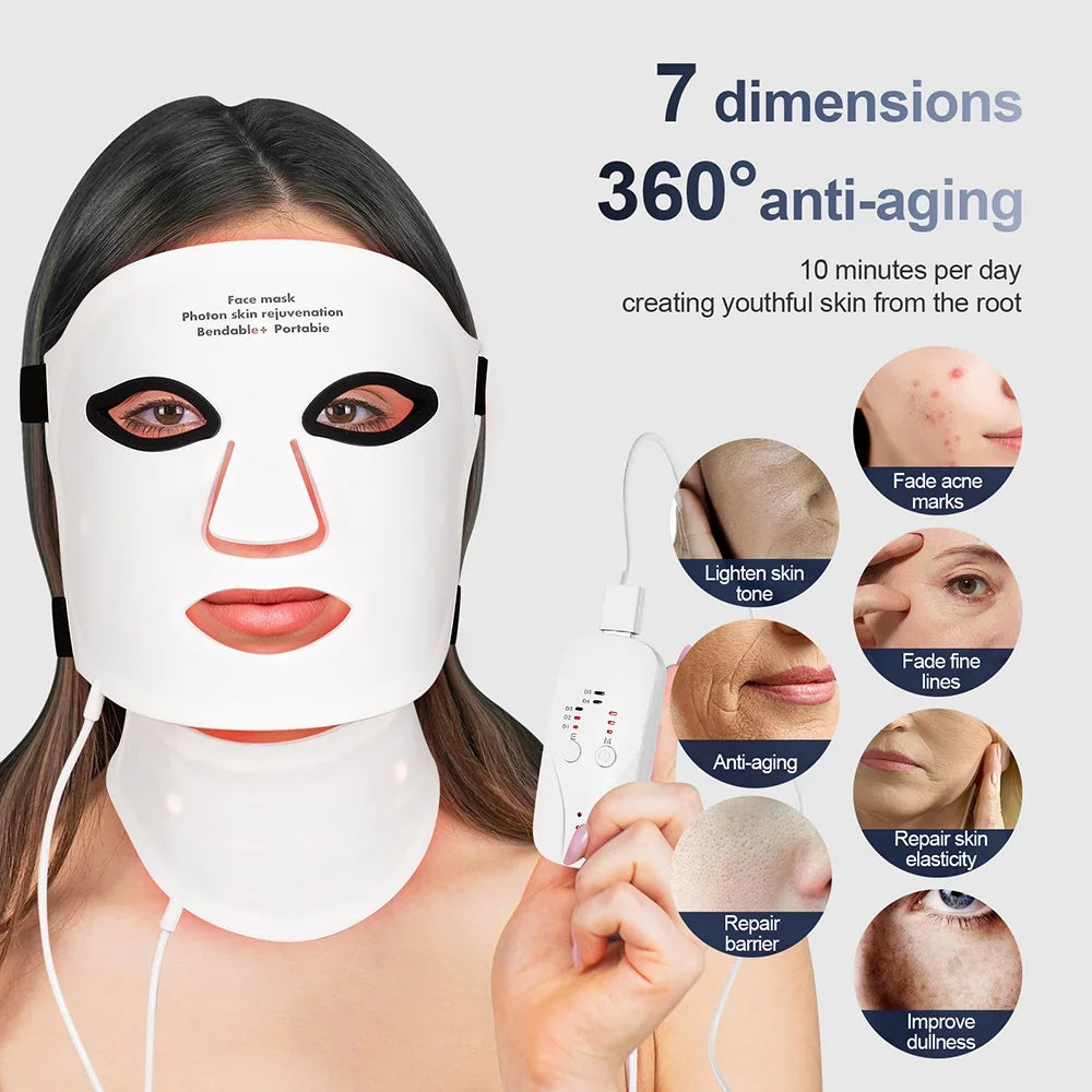 Foreverlily Silicone LED Mask With Neck 7-Color Infrared Light Therapy
