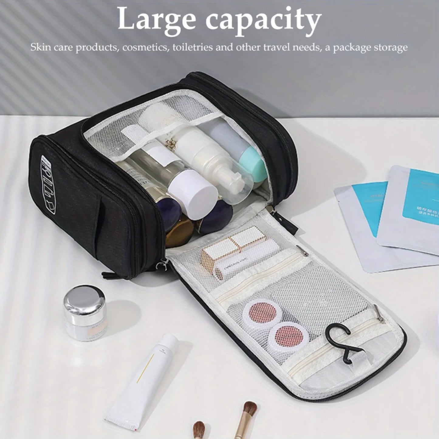 HenanHign Travel Hanging Hook Toiletry Bag Nylon Double Zipper Organizer