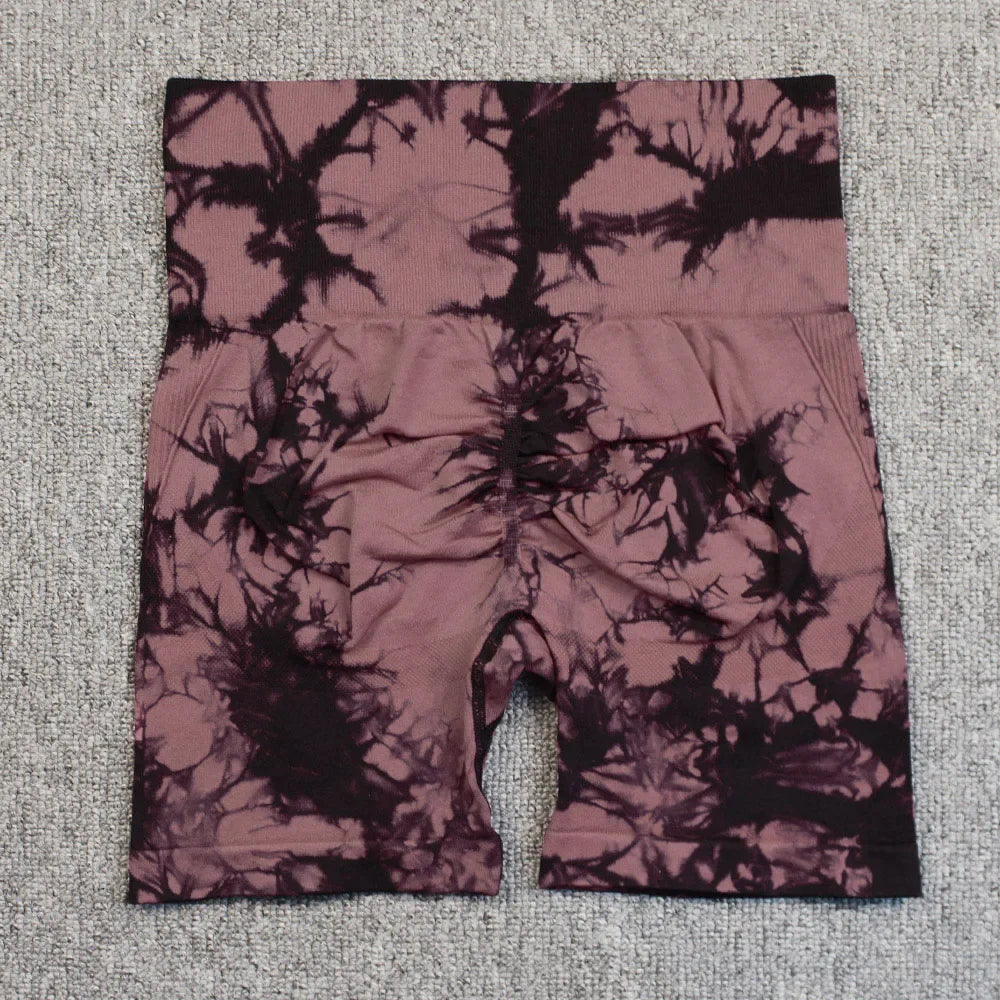 Tie-Dye Yoga Shorts for Women High Elastic Gym Shorts Push Up Sports Shorts Running Workout Fitness Women Short Sports Leggings
