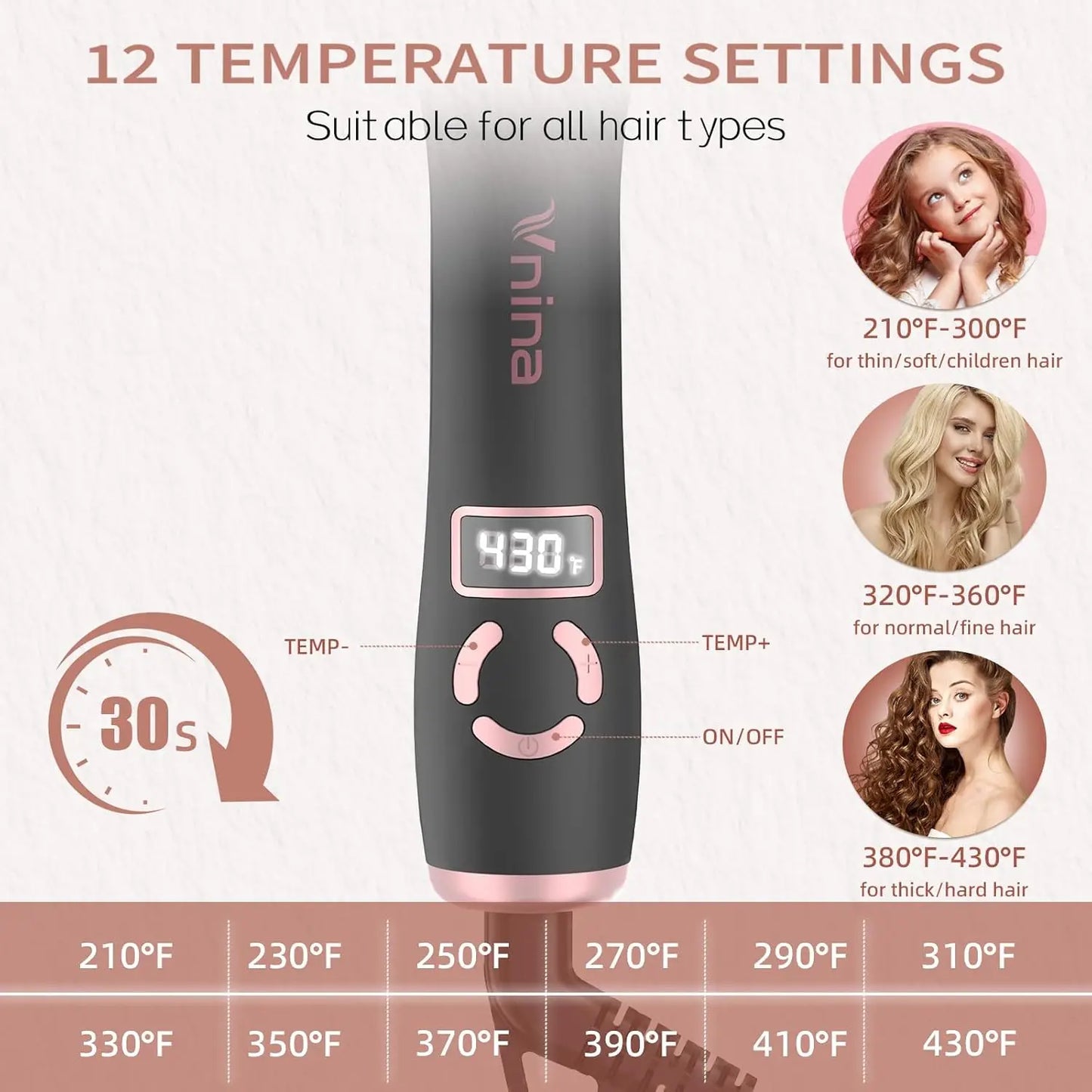 Automatic Rotating Curling Wand With Memory Temperature Modes