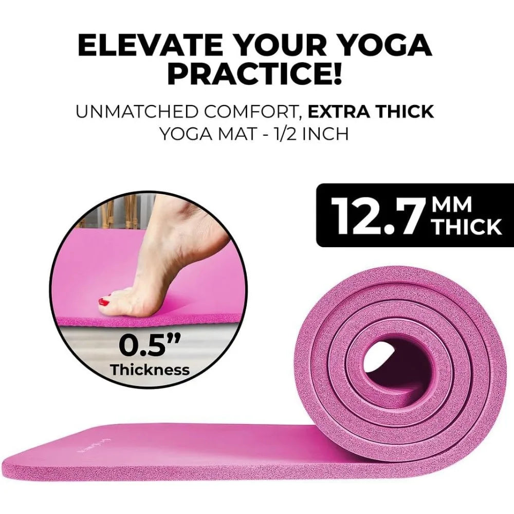 HemingWeigh Thick Yoga Mat Set With Non Slip Mat Blocks Straps Towels For Home Workouts
